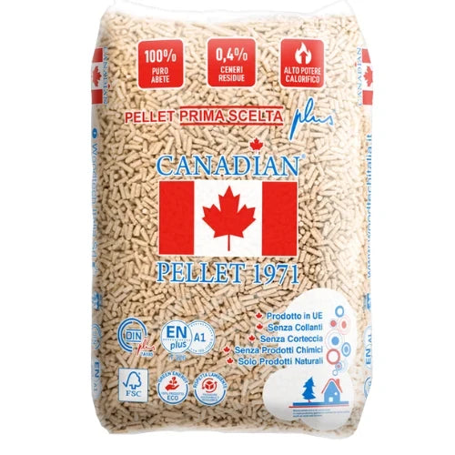Canadian Pellet – dřevěné pelety ze smrkového dřeva, paleta 72 pytlů × 15 kg (1 080 kg)