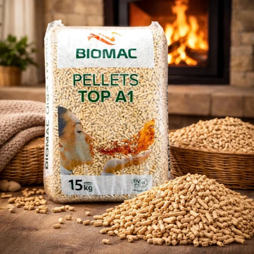 Dřevěné pelety TOP ENplus A1, pytle 15 kg / paleta 1 050 kg (70 × 15 kg)