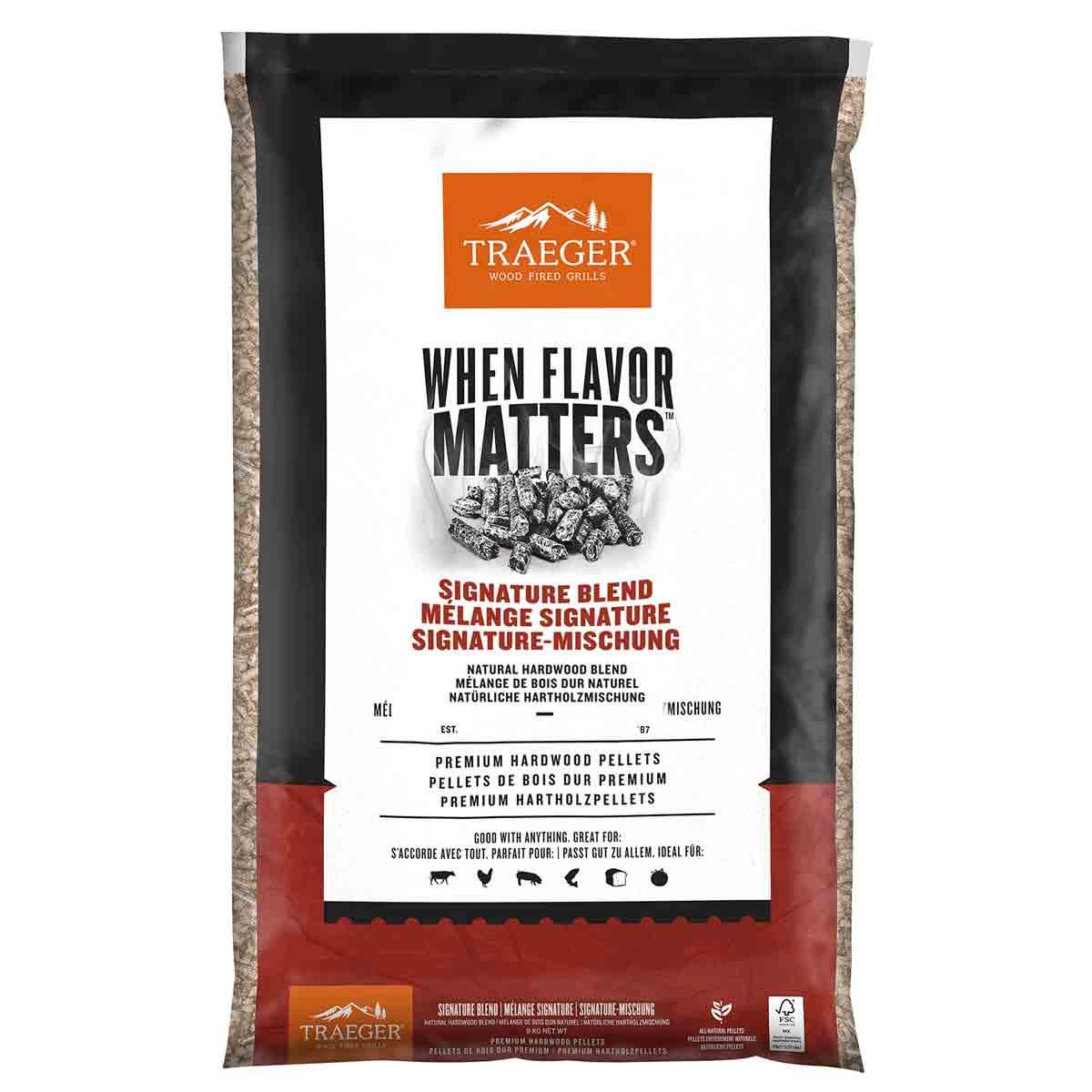 Dřevěné pelety TRAEGER FSC Signature Blend – paleta 630 kg (70 × 9 kg)